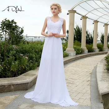 ADLN plażowe tanie suknie ślubne z aplikacją V-neck szyfonowe sukienki na wesele biały/kość słoniowa rozmiar plus suknie ślubne