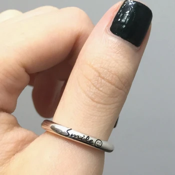 LouLeur 925 srebro próby uśmiech pierścienie prosta moda ładny design osoby dziki uśmiech pierścienie dla kobiet nastrój zawieszenia biżuteria prezent 2018