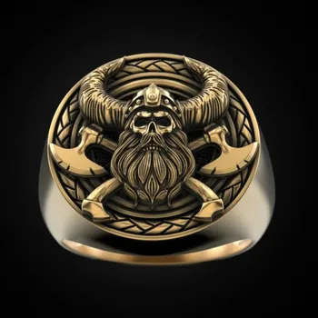 VILAGE retro styl Viking moda męska ze stali nierdzewnej czaszka pierścień skandynawska mitologia jeden pierścień partii biżuterii