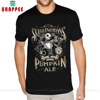 Jack Skellington Pumpkin Royal Craft Ale T Shirts Men Custom Short Sleeved Heavy Cotton Black Crew Neck Tees