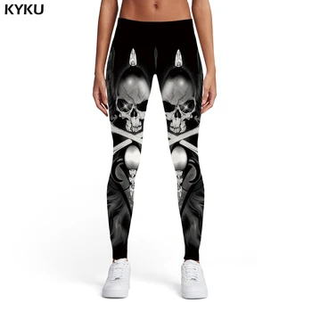 KYKU marka czaszka legginsy damskie szkielet drukowane spodnie pióro druku 3d damskie czarne wojskowe elastyczne damskie legginsy spodnie