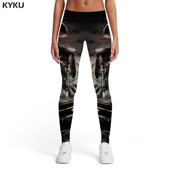 KYKU marka czaszka legginsy damskie szkielet drukowane spodnie pióro druku 3d damskie czarne wojskowe elastyczne damskie legginsy spodnie