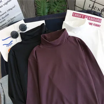 T-shirty z długim rękawem Damski golf w jednolitym kolorze, wysokiej jakości, ciepły meble ubrania Harajuku bluzki Damskie białe uniwersalne studenci Lovley