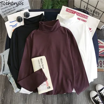 T-shirty z długim rękawem Damski golf w jednolitym kolorze, wysokiej jakości, ciepły meble ubrania Harajuku bluzki Damskie białe uniwersalne studenci Lovley