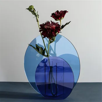 Skandynawski styl twórczy wazon ze sztucznym kwiatem zestaw akrylowe geometryczne sztuki kwiatowy pojemnik doniczka biuro w domu wystrój