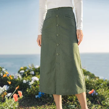 INMAN 2021 Wiosna nowa dostawa bawełna, konopie slim uniwersalny retro literatura sztuka średniej długości damska spódnica