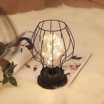 Retro kutego żelaza led lampy stołowe twórczy sypialnia dekoracyjne oświetlenie nocne