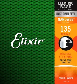 Elixir Bass Guitar String Custom 5th & 6th String Singles Ultra-Thin Nanoweb Coating Long Scale, 1 Single String