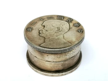 YIZHU CULTUER ART Collection Chiny miedź srebro zewnętrzny Słońce Zhongshan pomnik moneta wkładka drukowanie pojemnik pudełko