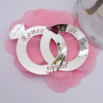 20 szt. podwójne pierścienie spersonalizowane własne Diament prezent na ślub akrylowe Lustrzane naklejki na ścianę z kwiatów 7x5 cm 5 x 4,6 cm