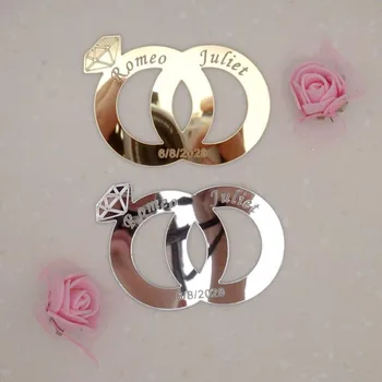 20 szt. podwójne pierścienie spersonalizowane własne Diament prezent na ślub akrylowe Lustrzane naklejki na ścianę z kwiatów 7x5 cm 5 x 4,6 cm