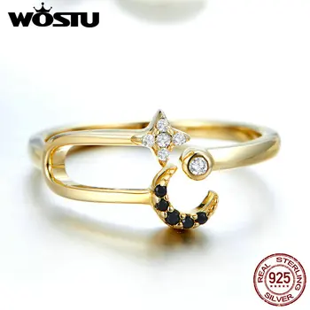 WOSTU prawdziwe pierścień 925 srebro złoty kolor Cyrkonią pierścionki zaręczynowe dla kobiet Party Engagement ślubne biżuteria prezent BNR020