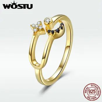 WOSTU prawdziwe pierścień 925 srebro złoty kolor Cyrkonią pierścionki zaręczynowe dla kobiet Party Engagement ślubne biżuteria prezent BNR020