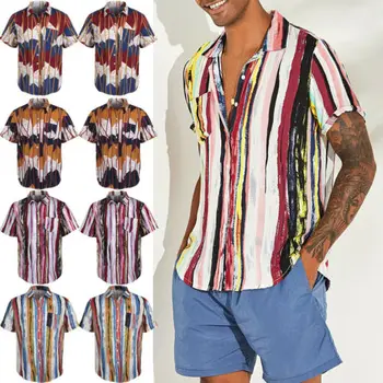 Męskie Hawajska Koszula Z Krótkim Rękawem Letni Wypoczynek Kwiatowy Plażowe Bluzki Topy