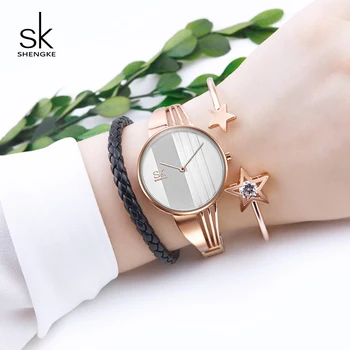 Shengke Fashion Women Zegarki Rose Gold Ladies Bracelet Zegarki Reloj Mujer 2019 New SK Creative kwarcowy zegarek dla kobiet #K0062