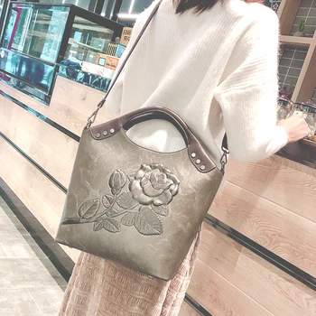 Luksusowe torebki damskie torebki ozdobna retro Kwiatowy torba na ramię damska duża pojemność gospodarcza torebka skóra ekologiczna torba na ramię