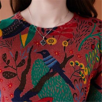 Jesień Zima Vintage Rysunek Jeleń Druku Sweter Z Dzianiny Kobiety Na Co Dzień O Neck Z Długim Rękawem Luźny Sweter Miękkie Dzianiny Harajuku