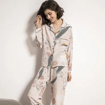 2020 Nowa odzież Damska na wiosnę piżamy komplety piżamy piękna piżama Mujer z długim rękawem wiskozowego tekstylia Sexy piżama damska