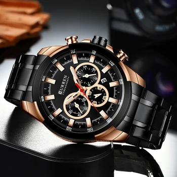 CURREN Classic Black Chronografu mężczyzna zegarek Sportowy zegarek kwarcowy z datą zegarek męski zegarek ze stali nierdzewnej Relogio Masculino