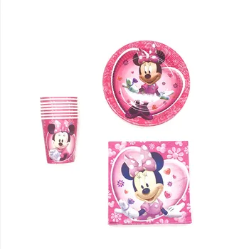 33 szt./lot Disney Minnie Mouse motyw urodziny dekoracje kubek talerz serwetka, obrus dziewczyna Baby Shower jednorazowe naczynia