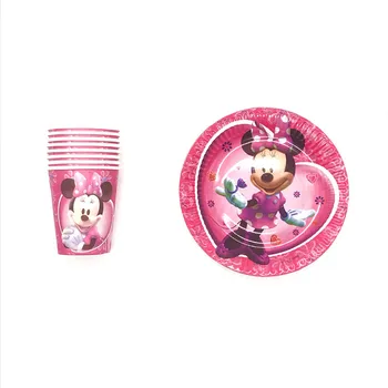 33 szt./lot Disney Minnie Mouse motyw urodziny dekoracje kubek talerz serwetka, obrus dziewczyna Baby Shower jednorazowe naczynia