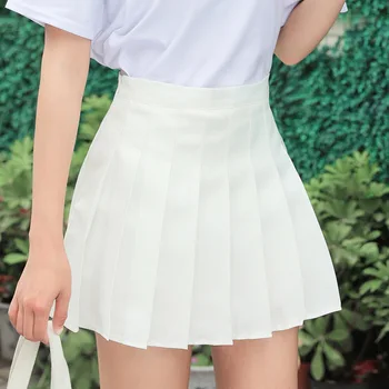 Plisowana spódnica studentka 2020 Jesień Zima schludny biały czarny krótka spódnica słodkie koreański panie z wysokim stanem trapezowe spódnice Azjatycki rozmiar