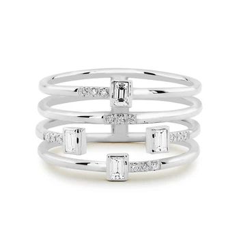 QMHJE 4 warstwy kobiety pierścień sześciennych Cyrkon kobiece biżuteria Crystal różowe złoto srebrny kolor luksusowy pierścionek zaręczynowy