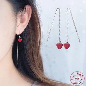 2020 Moda Hot 925 Srebro Kolczyki Pręta Czerwone Serce Związane Spadek Dziewczyny Przyjaciele Prezent Biżuteria