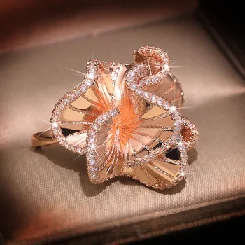 Różowe złoto kwiat pierścień dla kobiet weselne obrączki moda biżuteria 2020 nowy