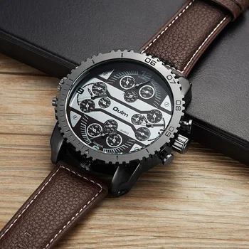 Oulm cztery strefy czasowe Męskie kwarcowy zegarek super duża tarcza faux zegarki sportowe, zegarki marki luksusowe mężczyzna zegarków wojskowych relogio