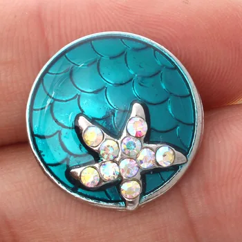 5 szt./lot nowy Snap Button biżuteria niebieski obraz olejny rhinestone Morska gwiazda metal 18 mm Snap Buttons Snap Fit Button bransoletka biżuteria