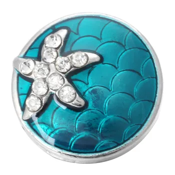 5 szt./lot nowy Snap Button biżuteria niebieski obraz olejny rhinestone Morska gwiazda metal 18 mm Snap Buttons Snap Fit Button bransoletka biżuteria