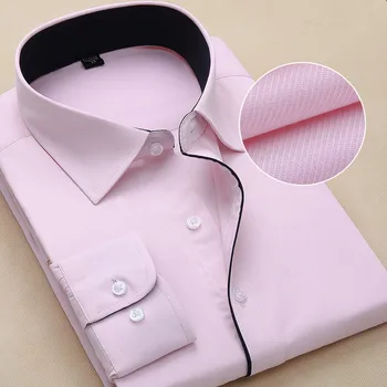 Odzież męska 2018 koszula Męska z długim rękawem, duży rozmiar S-7XL 8XL różowe męskie koszule robocze w paski / Skośnym camisa masculina