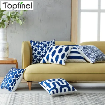 Topfinel pokrowce na poduszki ciemno-niebieskie geometryczne drukowane poduszki dekoracyjne rzut poszewki na poduszki do kanapy fotel krzesło mikrofibra