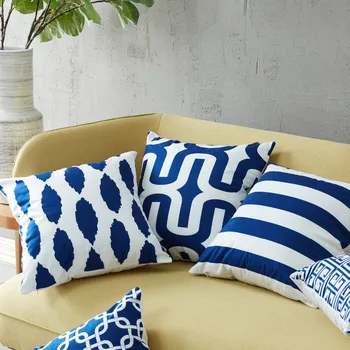 Topfinel pokrowce na poduszki ciemno-niebieskie geometryczne drukowane poduszki dekoracyjne rzut poszewki na poduszki do kanapy fotel krzesło mikrofibra