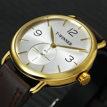 WINNER Watch Classic Fashion Casual Męskie Zegarki Mechaniczne zegarek Top Brand Luxury Genuine Leather Strap Sub-dial Rolej
