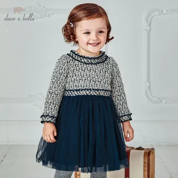 DB14477 dave bella jesień baby girl ' s cute patchwork netto sukienka moda dla dzieci party dress kids infant lolita clothes