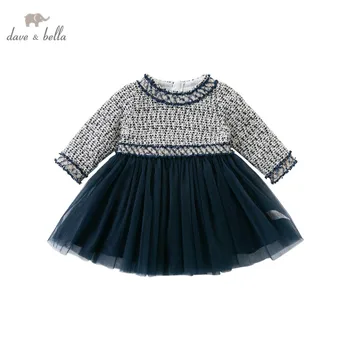 DB14477 dave bella jesień baby girl ' s cute patchwork netto sukienka moda dla dzieci party dress kids infant lolita clothes