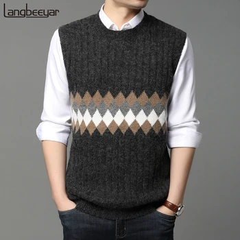 2021 Nowy Jesienny Marka Odzieżowa Z Dzianiny Sweter Wełniany Pot Kamizelka Dla Mężczyzn Oneck Graficzny Wysokiej Jakości Koreańskiej Casual Odzież Męska