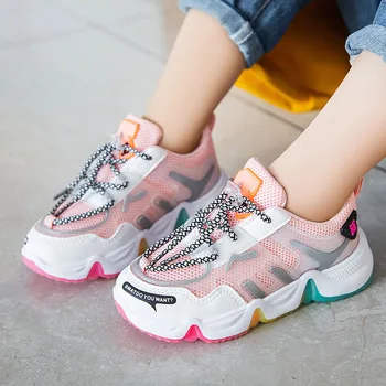 Dziecięce buty do biegania dla dziewczyn dla dzieci buty sportowe kolorowe oddychająca odzież zima jesień różowy niebieski rozmiar 26-37 5-10 lat