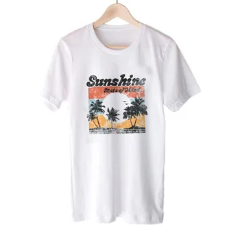 Sunshine State of Mind koszulka kobiety mężczyźni lato Palma graficzny trójniki O w serek z krótkim rękawem topy Camisas Mujer odzież Damska
