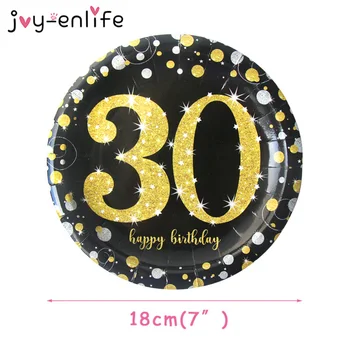 49 szt./kpl. czarne złoto 30 - lecie naczynia jednorazowe dla dorosłych, dekoracje Urodzinowe 30-letni świąteczne akcesoria