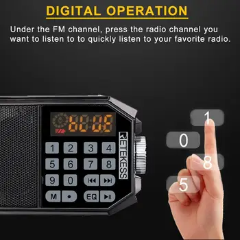 Retekess TR610 Bluetooth, radio FM, złącze słuchawkowe obsługuje T-flash (TF) mapę do odczytu muzyki z U-rom obsługuje nagrywanie