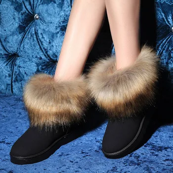 Europa i amerykański styl, moda Damska, zimowe buty w śniegu zamsz sztucznego futra damskie wodoodporne buty śniegu poślizgu na buty