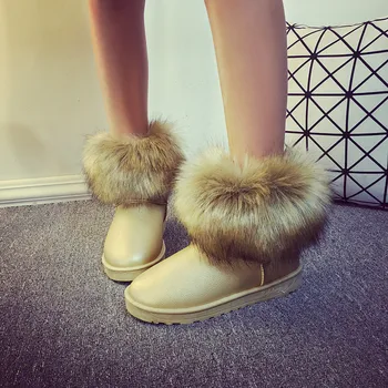 Europa i amerykański styl, moda Damska, zimowe buty w śniegu zamsz sztucznego futra damskie wodoodporne buty śniegu poślizgu na buty