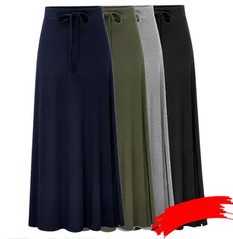 Plus rozmiar drutach spódnice 3Xl 4Xl 5Xl wiosna jesień army zielony zasznurować elastyczny pas seksowne biodra, szczupła duży rozmiar długie casual spódnice