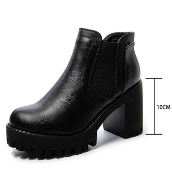 Damskie botki czarne wysokie obcasy 2020 zimowa moda łodzi damskie botki Chelsea grube platformy punk buty Damskie duże rozmiary