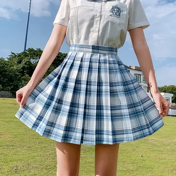 Nowe letnie damskie spódnice 2020 z wysokim stanem koreańskie plisowane dla dziewczyn słodkie sympatyczne panie w kratę spódnica Spódnica