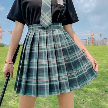 Nowe letnie damskie spódnice 2020 z wysokim stanem koreańskie plisowane dla dziewczyn słodkie sympatyczne panie w kratę spódnica Spódnica