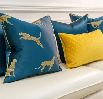 Rocznika niebieski gepard żółty geometryczny pokrowiec do poduszki/almofadas,nowoczesny pokrowiec do poduszki oparcia 45 50,dekoracyjny pokrowiec do poduszki